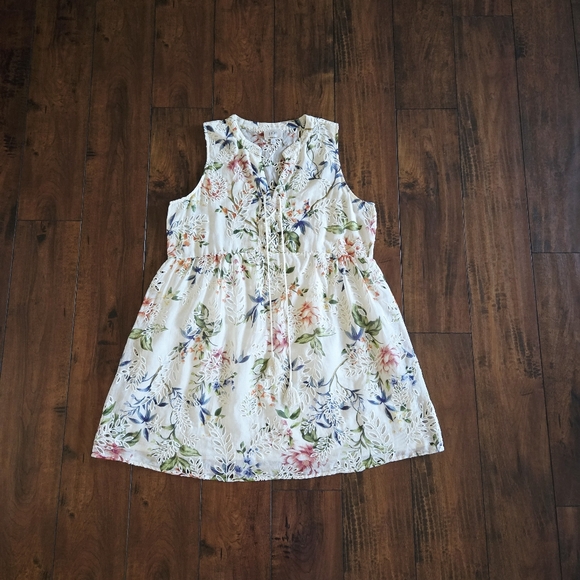 Johnny Was Jade Caprice Women Floral Lace Up Eyelet Silk Blend Mini Dress Size L - Picture 6 of 10